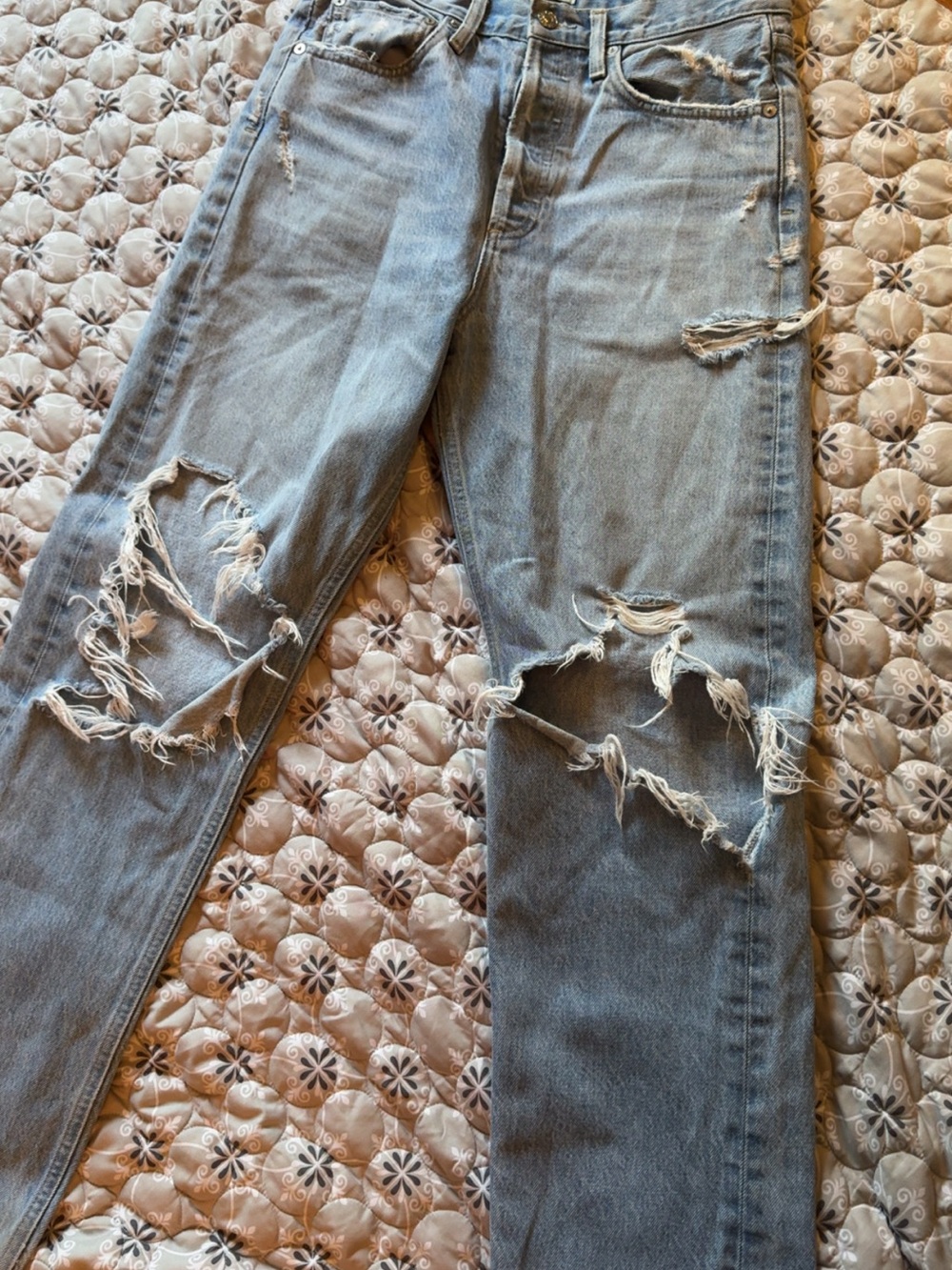Agolde Light Wash Distressed Straight Leg Jeans